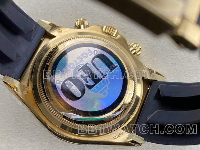 顶级复刻手表迪通拿UFO厂劳力士黄金壳金盘4131机械背面实拍图