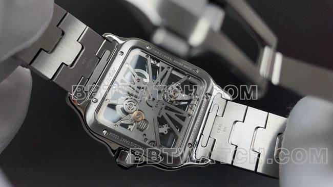 超级克隆手表卡地亚MLF厂山度士蓝色镂空盘机械背面实拍图