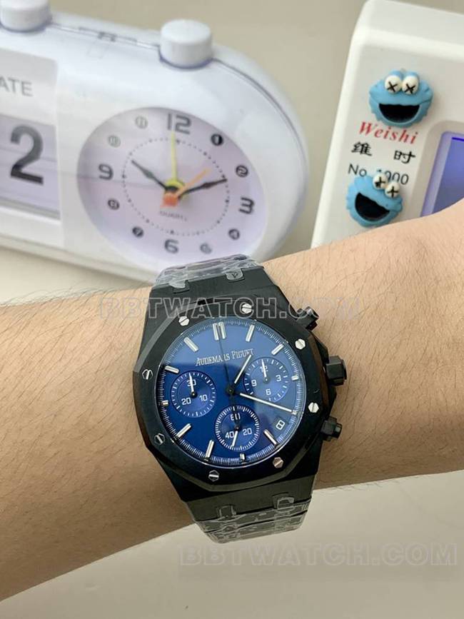 最优复刻手表BLS厂爱彼皇家橡树蓝盘黑色陶瓷机械26420正面实拍图