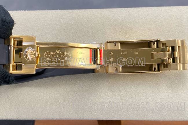 顶级复刻手表迪通拿UFO厂劳力士黄金壳金盘4131机械表扣实拍图