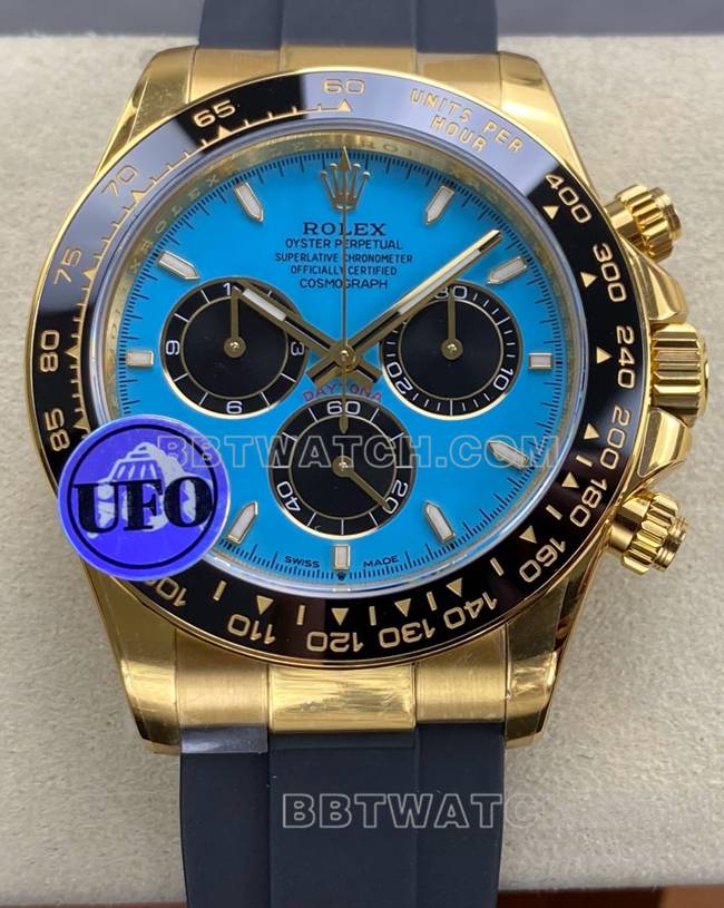 Beste Replik Uhren Daytona UFO Factory Rolex Gold Case Blue Plate 4131 Mechanische Front Actual Picture