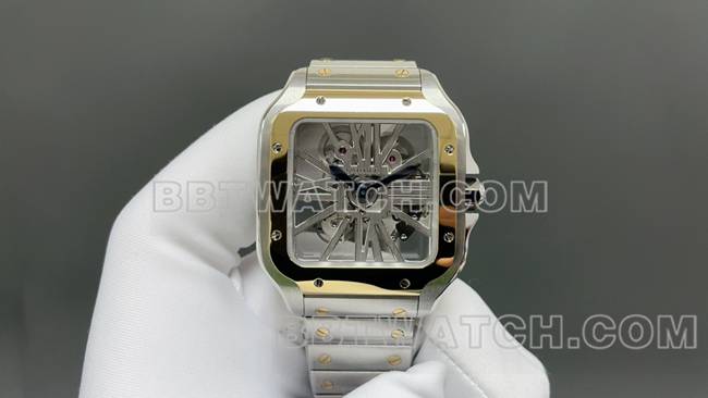 最佳复刻手表卡地亚MLF厂山度士黄色镂空盘机械正面实拍图