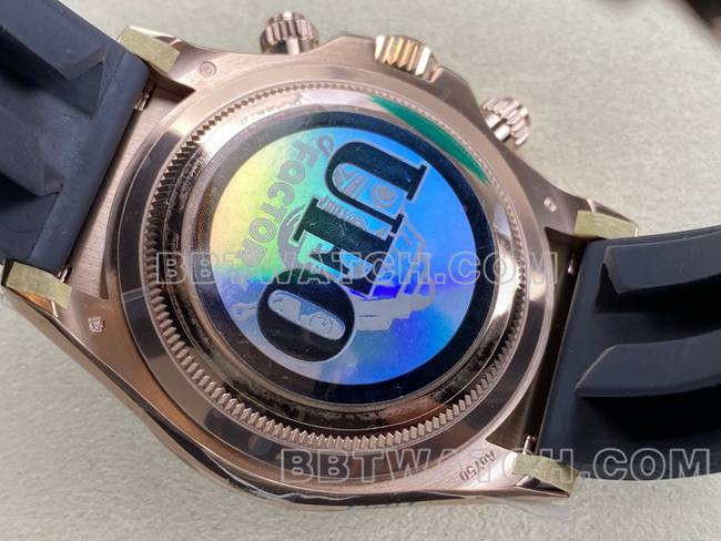 超级克隆手表UFO厂迪通拿劳力士玫瑰金壳棕盘4131机械背面实拍图
