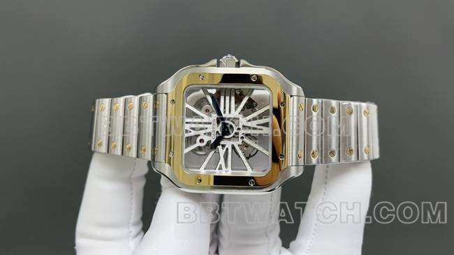 最佳复刻手表卡地亚MLF厂山度士黄色镂空盘机械正面实拍图