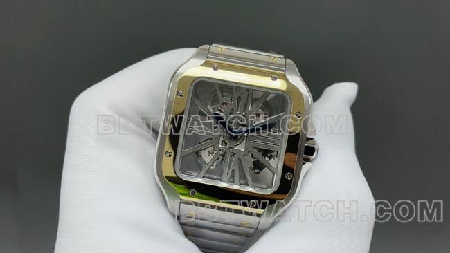 最佳复刻手表卡地亚MLF厂山度士黄色镂空盘机械正面实拍图