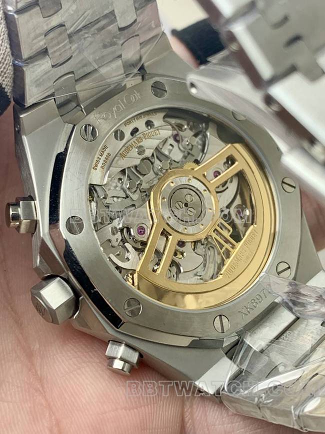 最优复刻手表皇家橡树BLS厂爱彼银盘机械26420背面实拍图