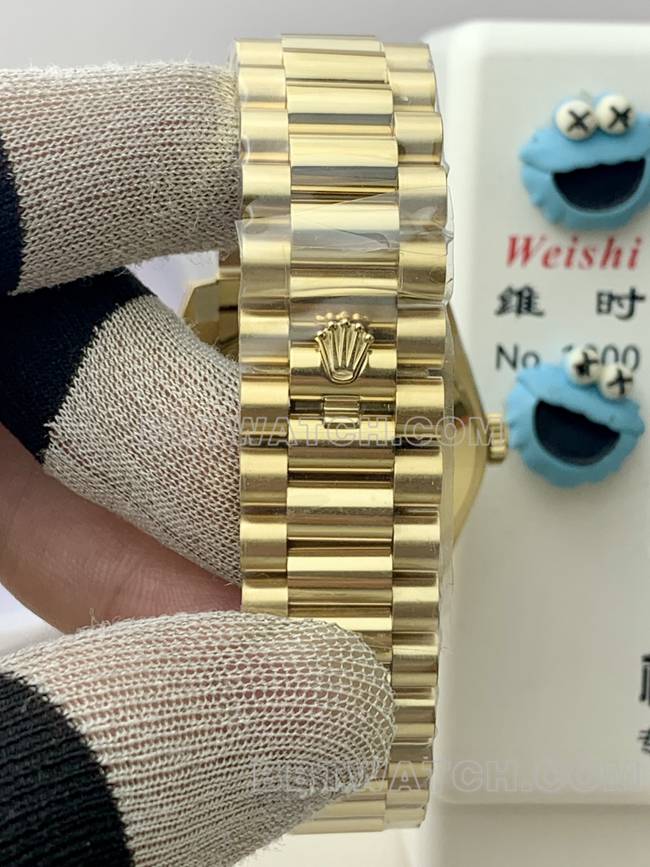 1:1复刻手表PPM厂渐变绿盘罗马数字劳力士星期日历黄金机械表带实拍图