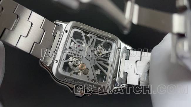 最佳复刻手表卡地亚MLF厂山度士黄色镂空盘机械背面实拍图