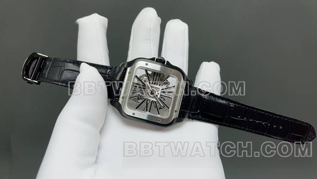 顶级复刻手表卡地亚MLF厂山度士镂空盘机械皮带款正面实拍图