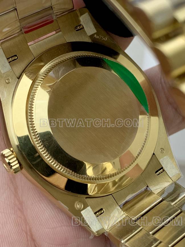 最佳复刻手表劳力士黑盘PPM厂星期日历机械黄金背面实拍图