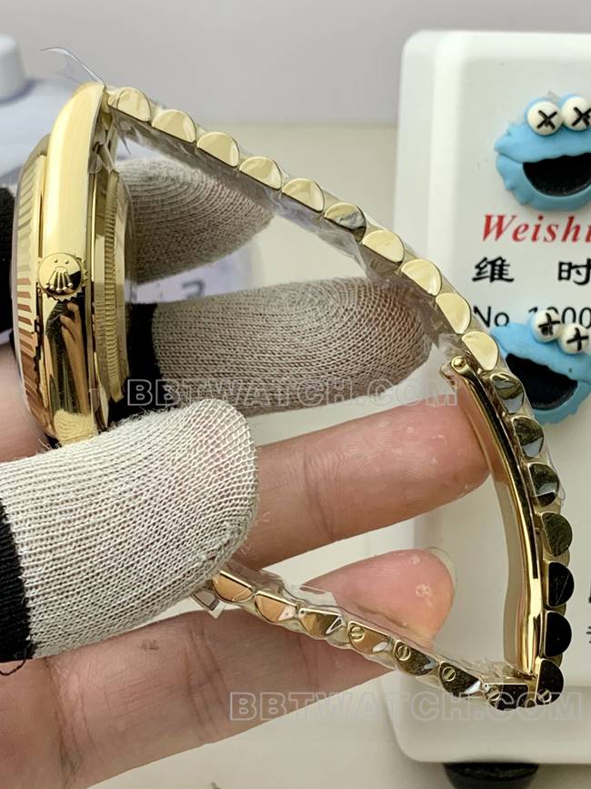 超级克隆手表PPM厂黑盘格纹劳力士星期日历黄金机械侧面实拍图