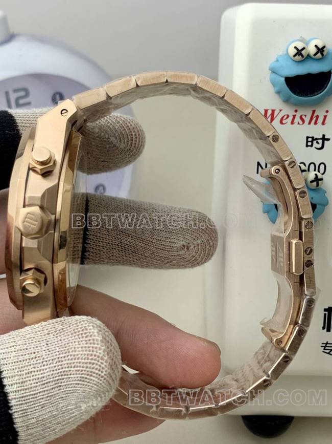 Beste Replik Uhren Audemars Piguet BLS Factory Royal Oak Rose Gold Blue Plate Mechanical 26420 vorne echtes Bild