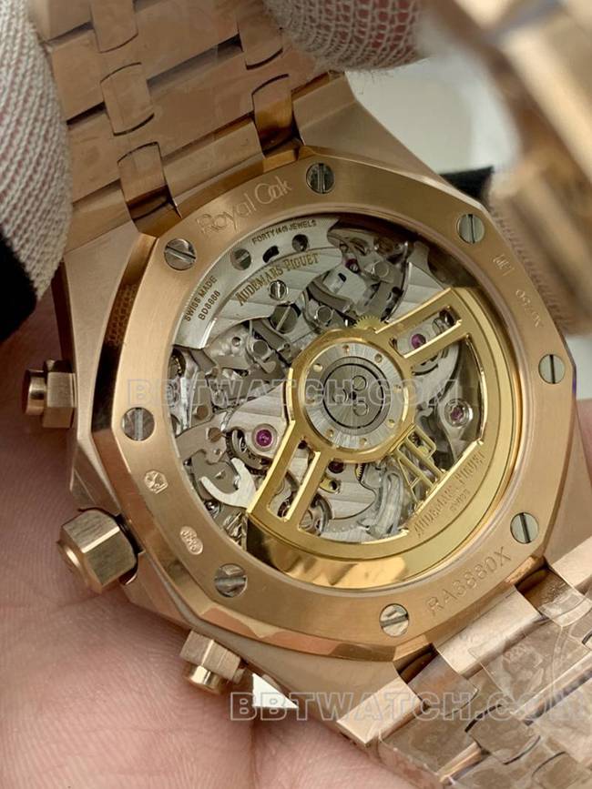 Beste Replik Uhren Audemars Piguet BLS Factory Royal Oak Rose Gold Blue Plate Mechanical 26420 vorne echtes Bild