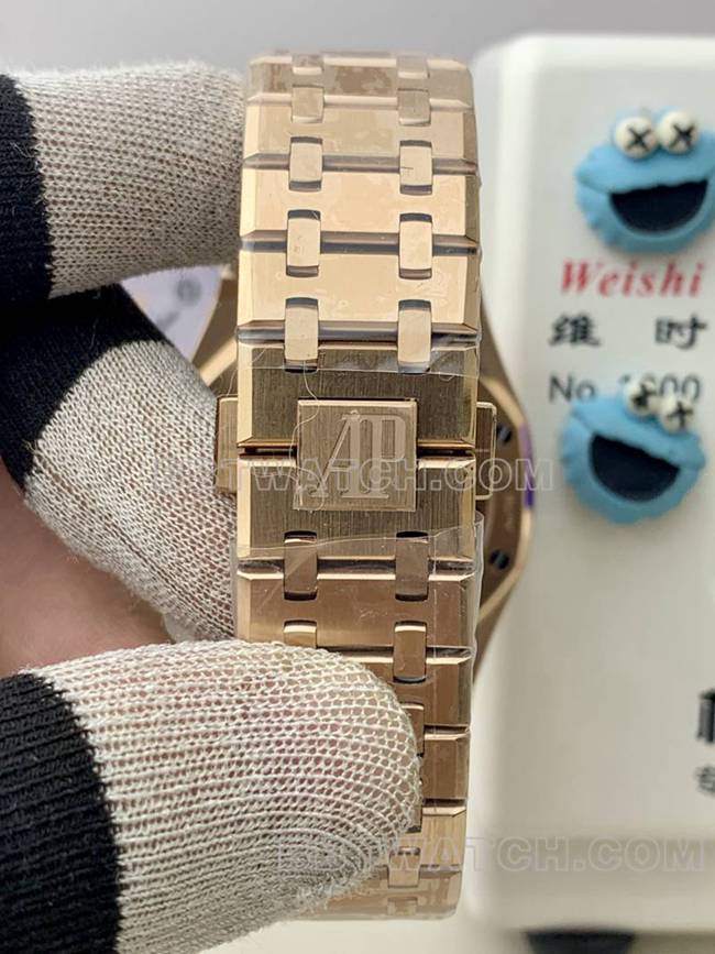 Beste Replik Uhren Audemars Piguet BLS Factory Royal Oak Rose Gold Blue Plate Mechanical 26420 vorne echtes Bild