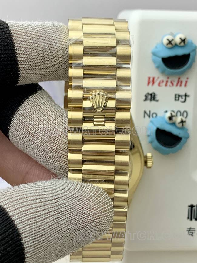 最优复刻手表劳力士黄金PPM厂星期日历机械金盘表带实拍图
