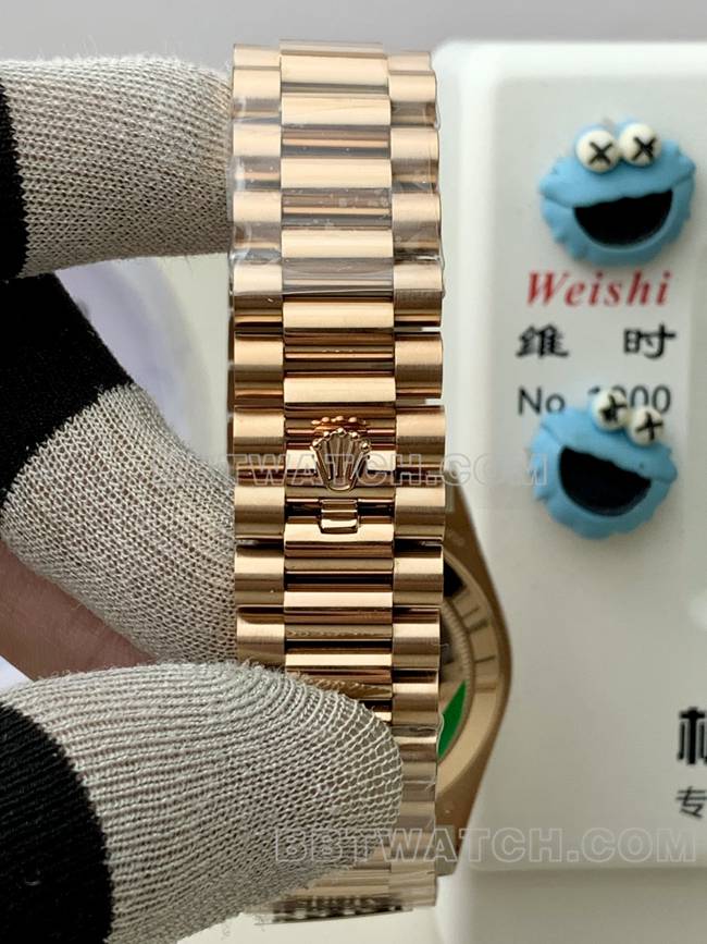 最佳复刻手表PPM厂白盘罗马数字劳力士星期日历玫瑰金机械表带实拍图