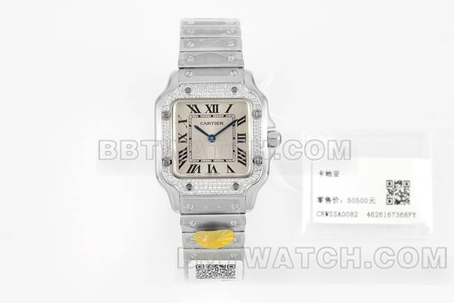 顶级复刻手表山度士卡地亚银盘钻圈石英机芯正面实拍图