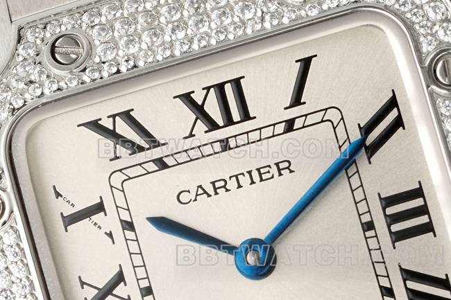 顶级复刻手表山度士卡地亚银盘钻圈石英机芯正面实拍图