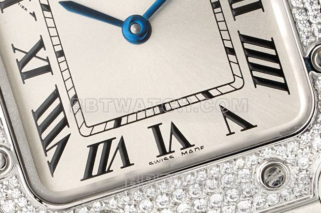 顶级复刻手表山度士卡地亚银盘钻圈石英机芯正面实拍图