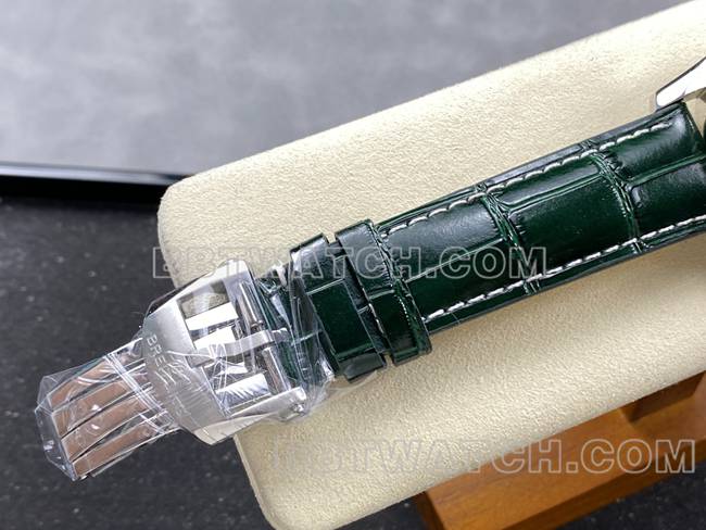 顶级复刻手表航空计时BLS厂百年灵绿盘皮带款表扣实拍图