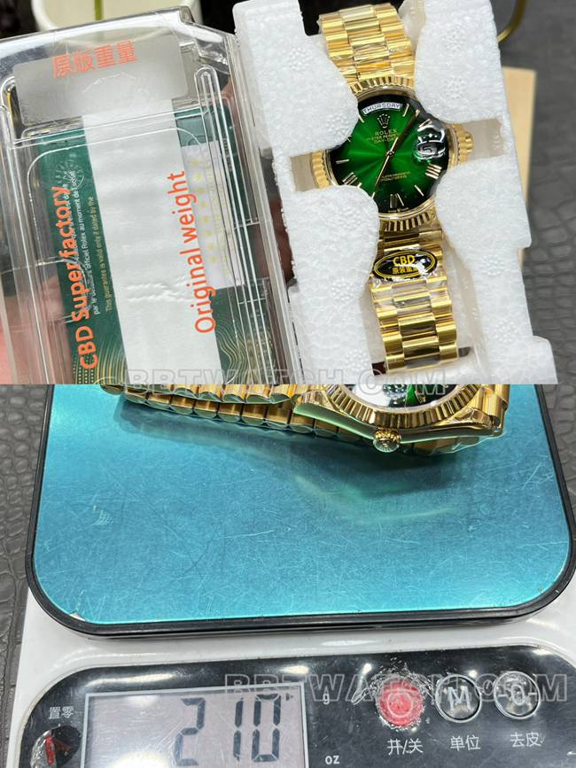 顶级复刻手表CBD厂劳力士星期日历3255机械绿盘40mm重量实拍图