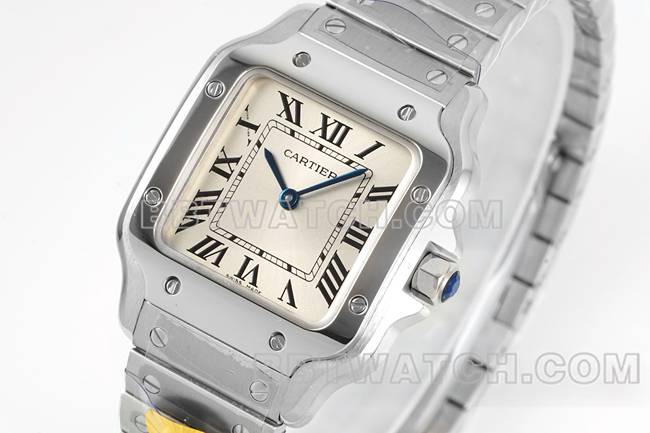 最优复刻手表山度士卡地亚银盘石英机芯正面实拍图