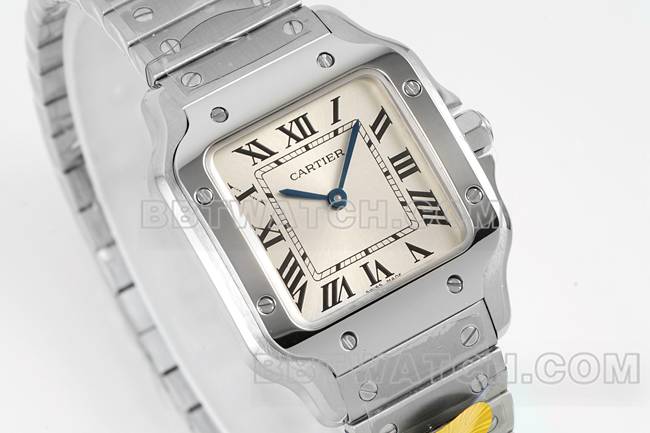 最优复刻手表山度士卡地亚银盘石英机芯正面实拍图