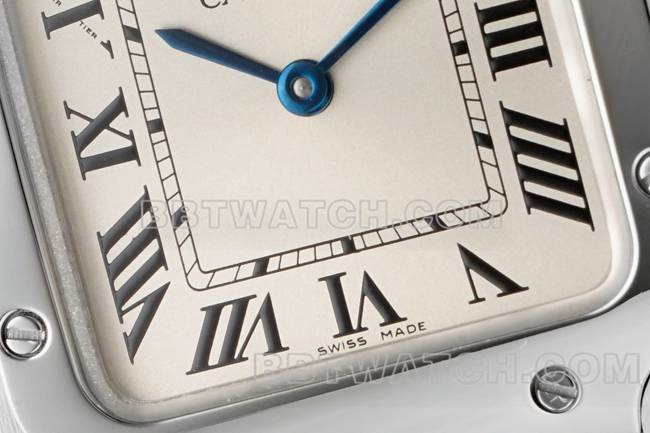 最优复刻手表山度士卡地亚银盘石英机芯正面实拍图