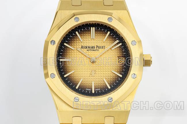 顶级复刻手表ZF厂爱彼皇家橡树烟熏黄金盘16202正面实拍图