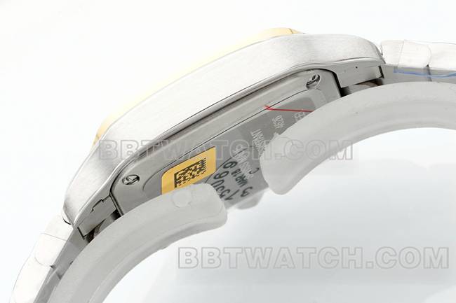 1:1复刻手表山度士卡地亚银盘黄金镶钻圈石英机芯侧面实拍图