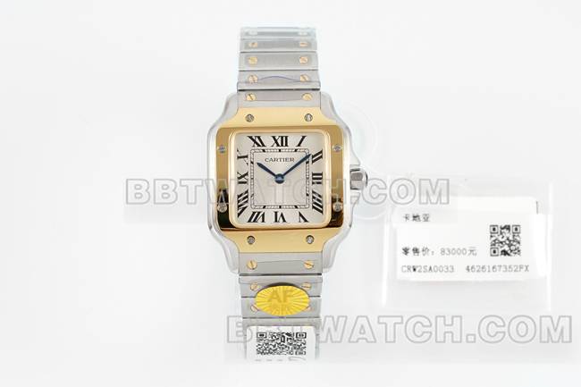 超级克隆手表山度士卡地亚银盘黄金圈石英机芯正面实拍图