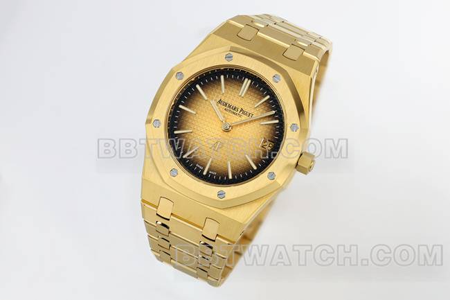 顶级复刻手表ZF厂爱彼皇家橡树烟熏黄金盘16202正面实拍图