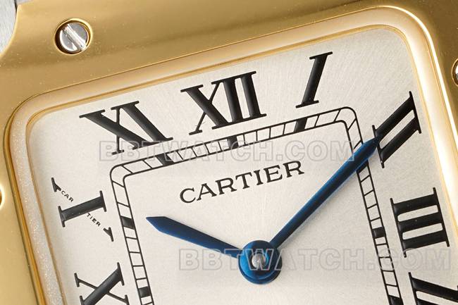 超级克隆手表山度士卡地亚银盘黄金圈石英机芯正面实拍图