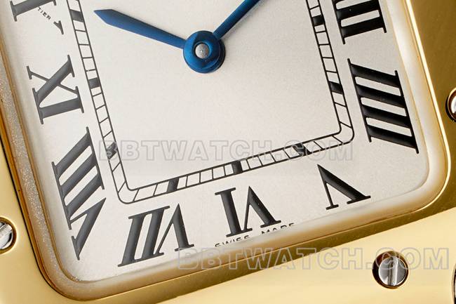 超级克隆手表山度士卡地亚银盘黄金圈石英机芯正面实拍图