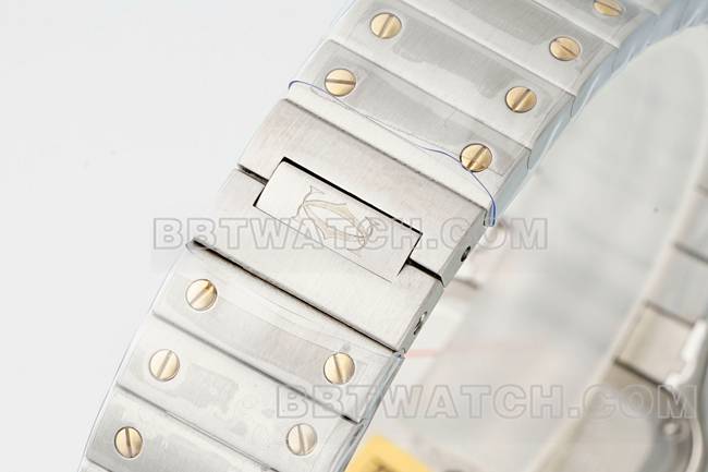 超级克隆手表山度士卡地亚银盘黄金圈石英机芯表带实拍图