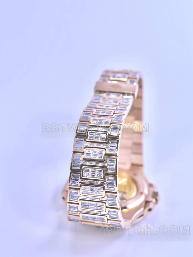 顶级复刻手表鹦鹉螺百达翡丽真金真钻定制机械钻盘表带实拍图