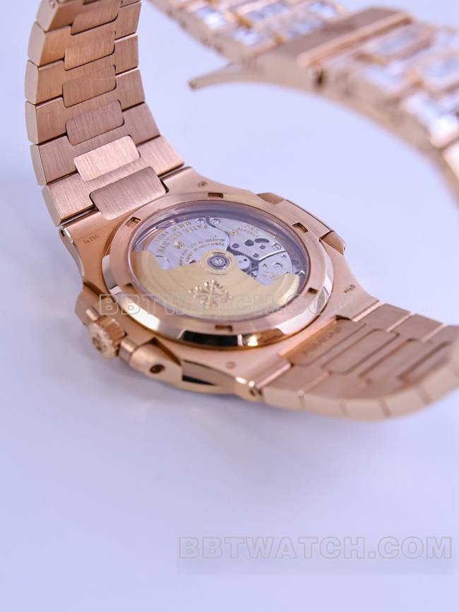 顶级复刻手表鹦鹉螺百达翡丽真金真钻定制机械钻盘背面实拍图