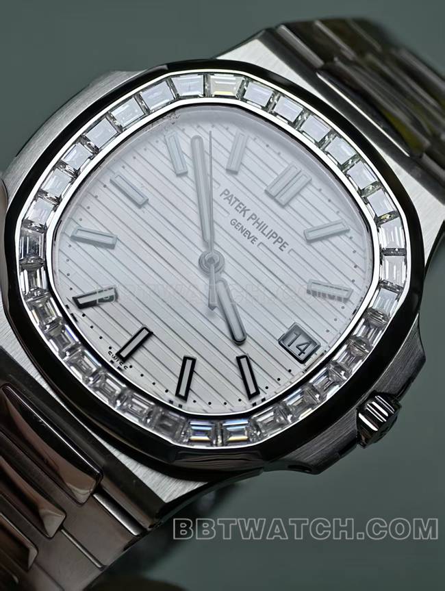 最优复刻手表鹦鹉螺百达翡丽真金真钻定制机械白盘钻圈正面实拍图