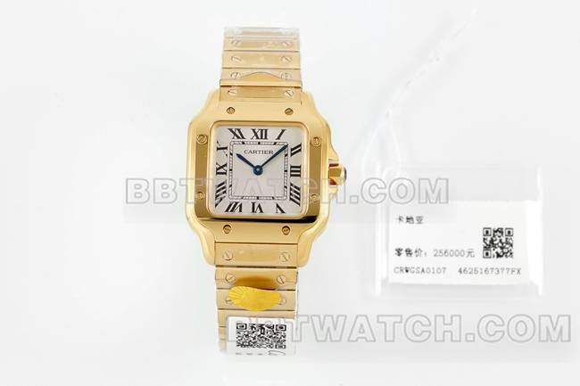 顶级复刻手表卡地亚银盘山度士石英机芯黄金表带正面实拍图