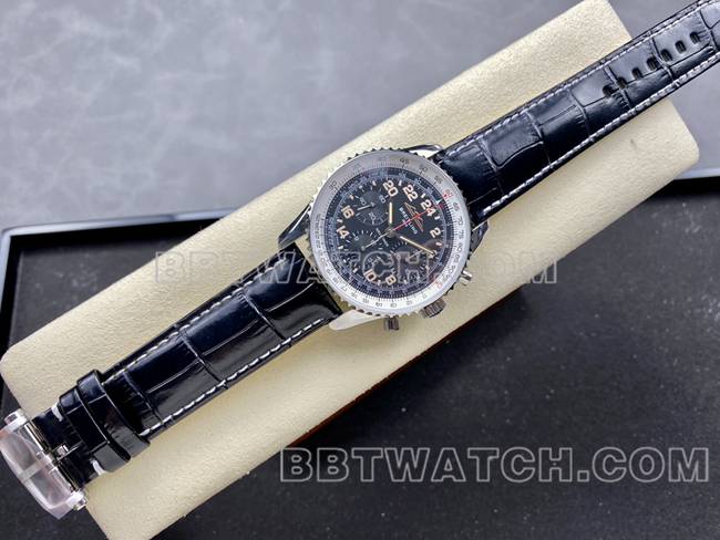 超级克隆手表BLS厂黑白盘百年灵航空计时皮带款正面实拍图