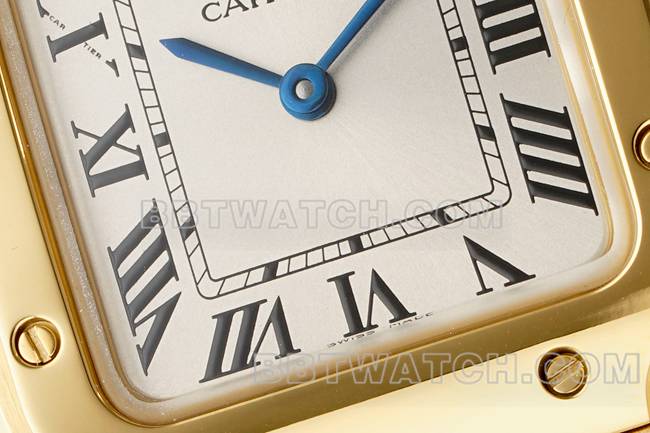 顶级复刻手表卡地亚银盘山度士石英机芯黄金表带正面实拍图