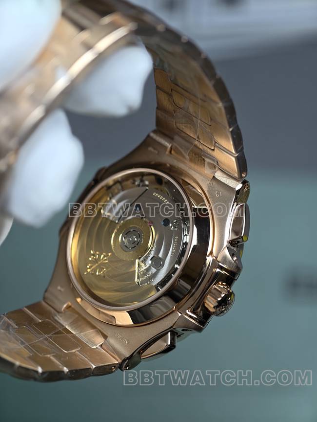 1:1复刻手表鹦鹉螺百达翡丽真金真钻定制机械黑盘玫瑰金背面实拍图