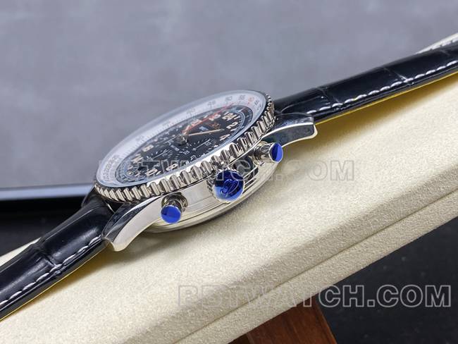 超级克隆手表BLS厂黑白盘百年灵航空计时皮带款侧面实拍图