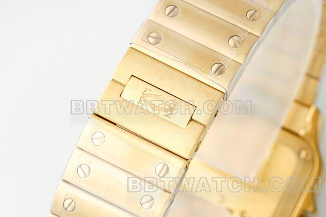 顶级复刻手表卡地亚银盘山度士石英机芯黄金表带表带实拍图