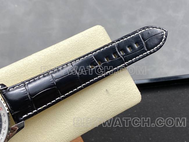 超级克隆手表BLS厂黑白盘百年灵航空计时皮带款表带实拍图