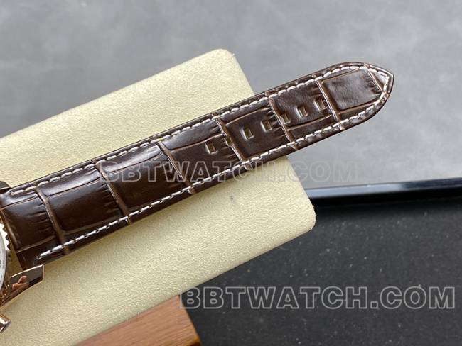 最佳复刻手表BLS厂银白盘百年灵航空计时玫瑰金皮带款表带实拍图