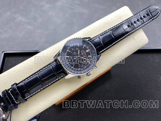 顶级复刻手表BLS厂航空计时百年灵黑盘皮带款正面实拍图