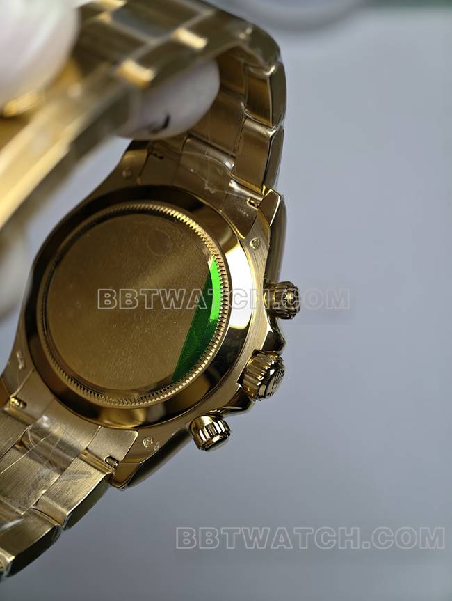 迪通拿真金真钻定制劳力士最优复刻手表黄金绿盘背面实拍图