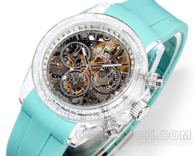 最佳复刻手表TW厂迪通拿劳力士透明壳绿色橡胶表带正面实拍图