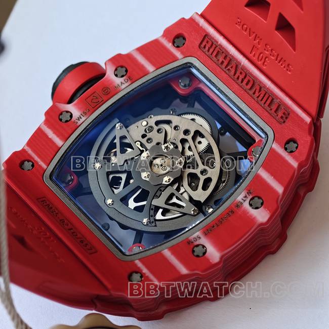 超级克隆手表RM35-02 UMI厂理查德米勒红壳红带背面实拍图